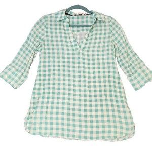 Soft Surroundings Womens Teal Green Off White Plaid Long Tunic Pockets Sz‎ Small